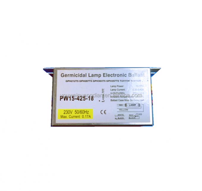 Lastre electrónico para los lastres electrónicos germicidas de la lámpara 15w del virus de los gérmenes de la descarga de intensidad alta ligera ligera UVC de la desinfección